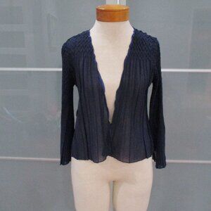 Komarov Crinkled Open Front Cropped 3/4 Sleeve Jacket